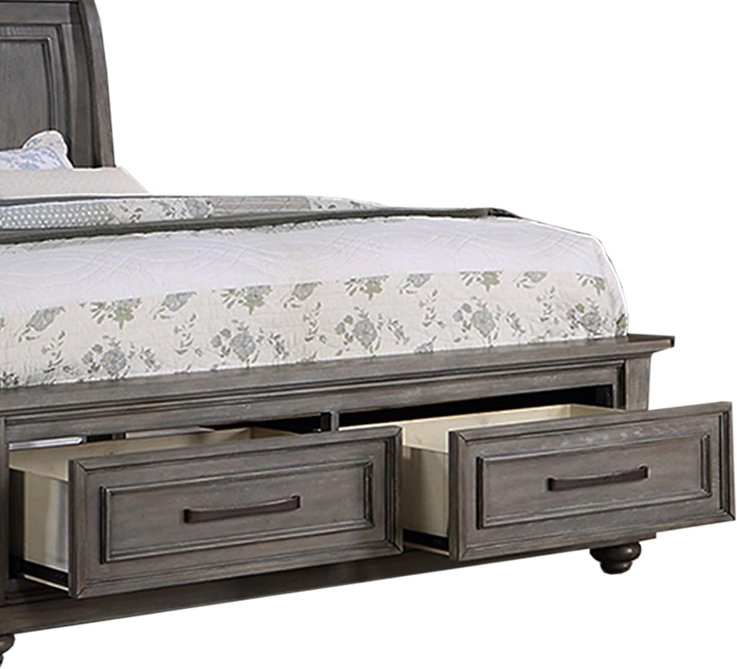 California King Size Bed W Under Bed Drawer Vintage Look Gray Color Beautiful Panel 1Pc Bedframe Bedroom Box Spring Required California King Antique Gray,Gray Wood Bedroom