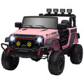 Qaba 12V Ride On Truck, Electric Car For Kids, Battery Powered Ride On Car, Parent Remote, 4 Suspension Wheels, Music Horn Led Lights, Pink Pink Plastic
