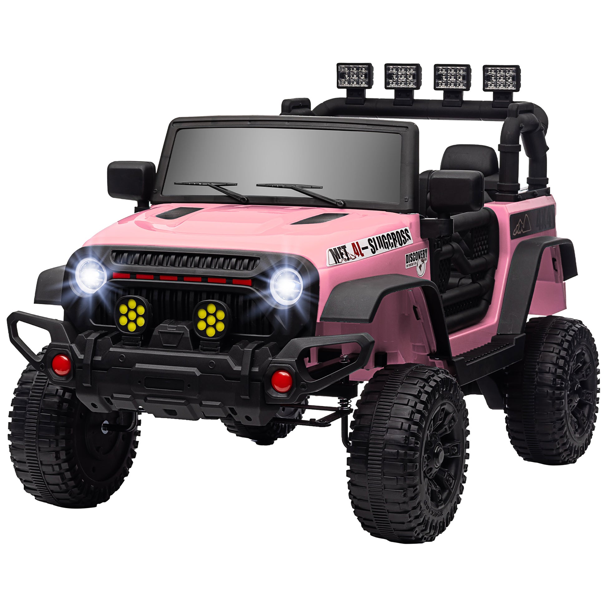 Qaba 12V Ride On Truck, Electric Car For Kids, Battery Powered Ride On Car, Parent Remote, 4 Suspension Wheels, Music Horn Led Lights, Pink Pink Plastic
