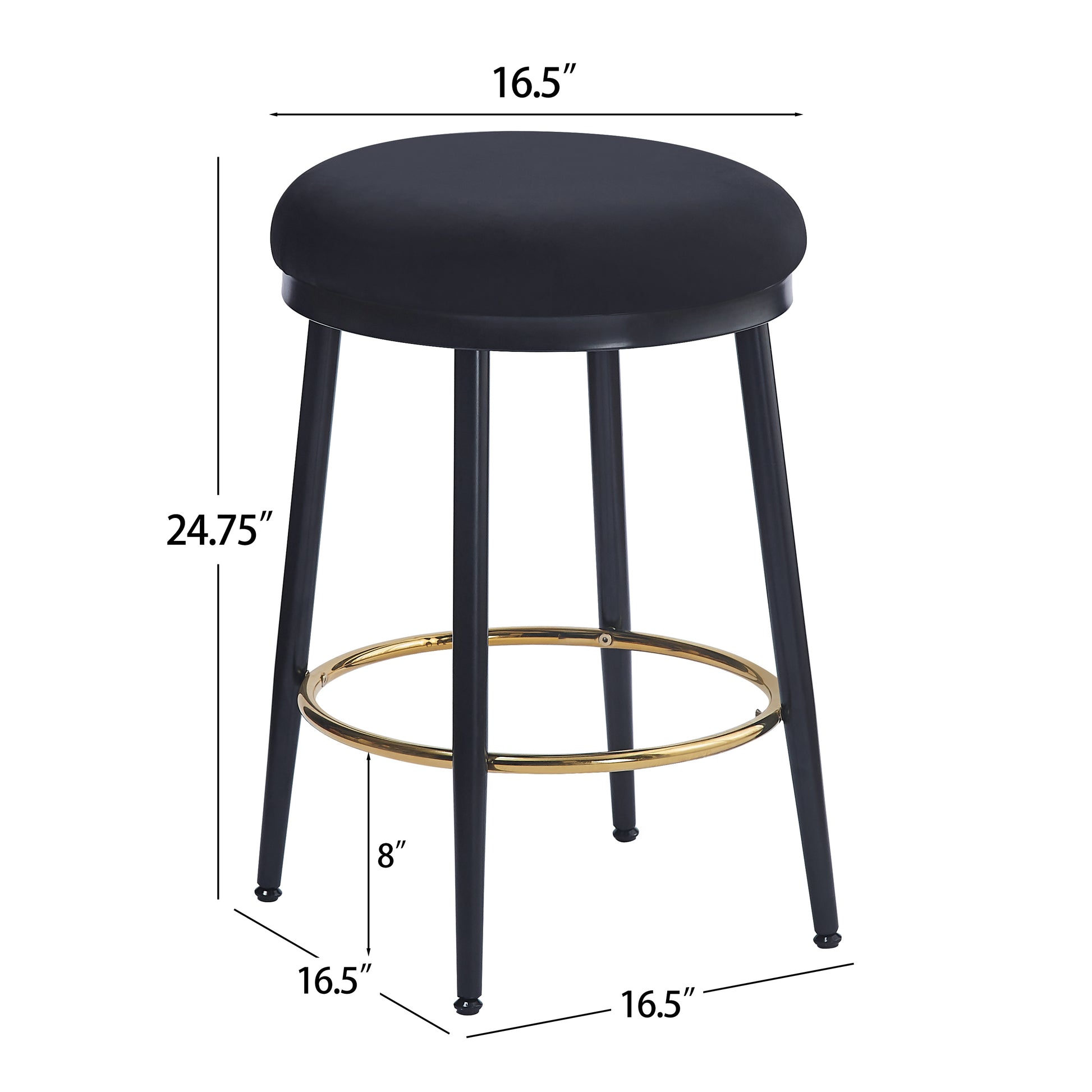 24.75'' Modern Counter Stools Set Of 2,Black Counter Stools With Iron Frame,Sponge Cushion,Footrest,Suitable For Kitchen Bedroom Dining Room Iron Black Kitchen Sponge Round Modern Set Of 2 Fiber