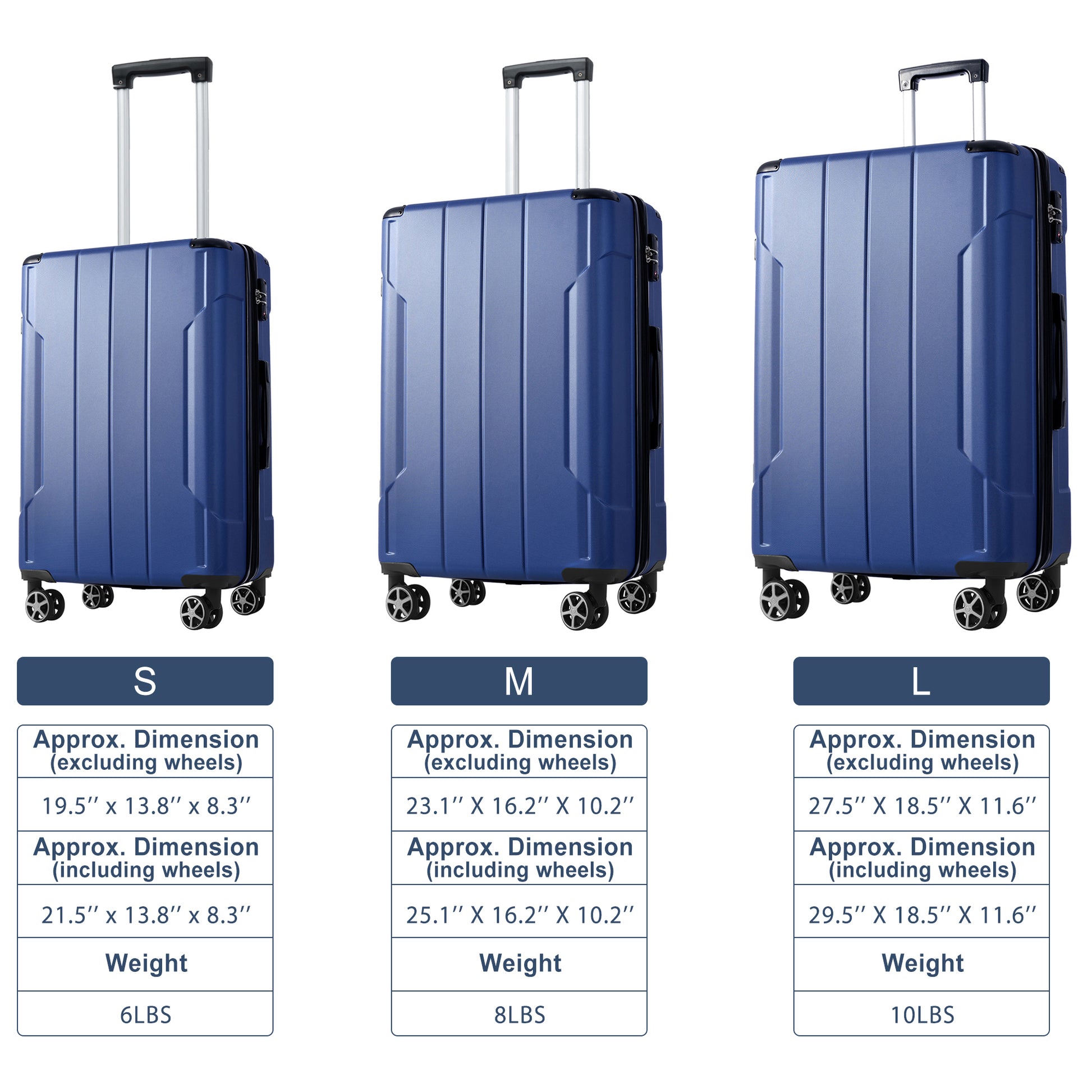 Luggage Sets 3 Piece, Expandable Hard Shell Abs Suitcases With Double Spinner, Travel Luggage Set With Tsa Lock 20 24 28Inch, Blue Blue Abs