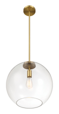 Gleam Single Light Pendant Lamp With Clear Globe Glass Satin Brass Clear,Gold Ceiling Lights Brass,Glass