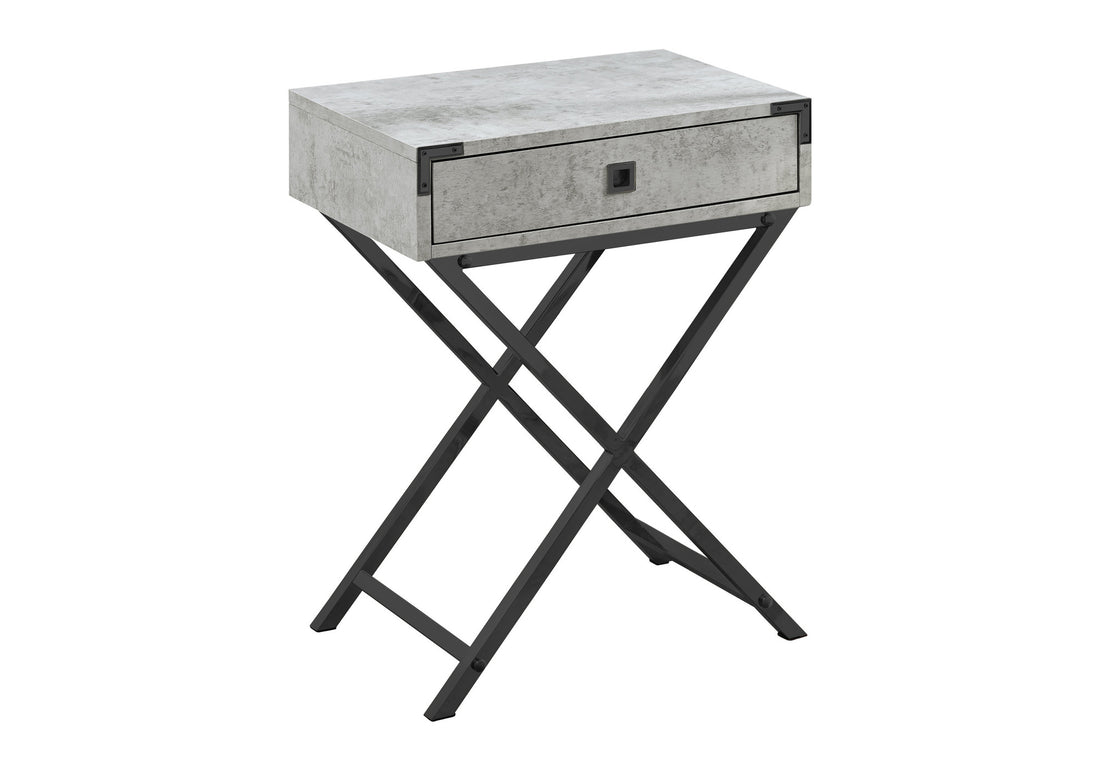 Accent Table, Side, End, Nightstand, Lamp, Storage Drawer, Living Room, Bedroom, Grey Laminate, Black Metal, Contemporary, Modern Grey Mdf