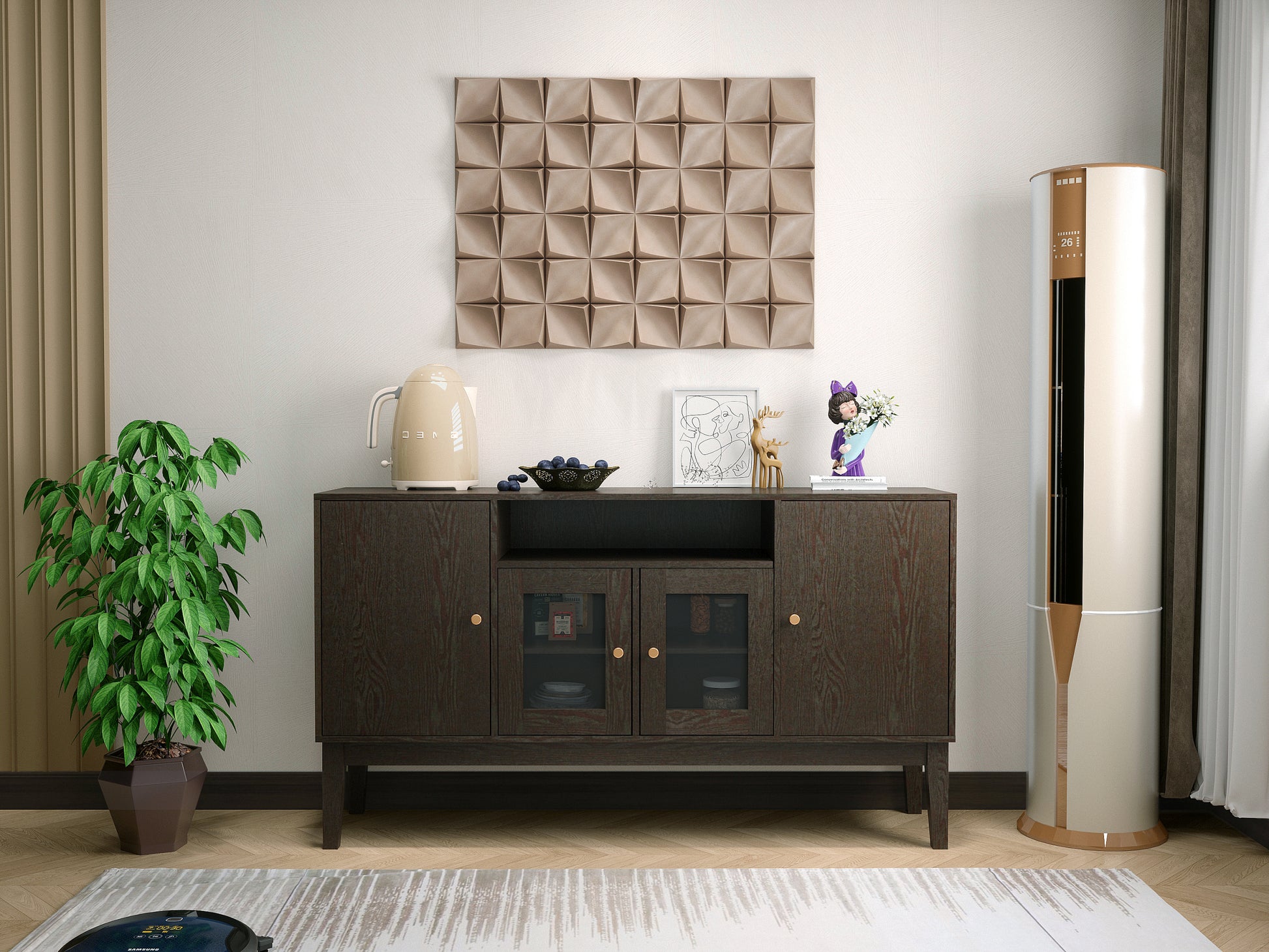 Sideboard Buffet Console Table, Media Cabinet With Adjustable Shelves Espresso Brown Dining Room Antique Adjustabel Shelves Mdf Glass