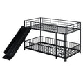 Twin Over Twin Size Metal Bunk Bed With Slide And Guardrails, Black Twin Black Metal