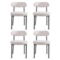 Boucle Upholstered Dining Chairs With Curved Backrest & Metal Legs Set Of 4, Beige Metal Beige Black Dining Room Foam Classic,Modern Set Of 4 Or More Fabric Metal