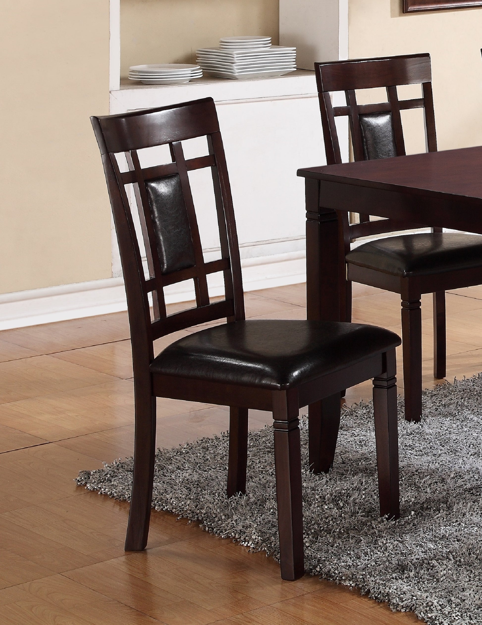 7 Pc Dinette Set Brown Espresso Finish Rectangular Table Faux Leather Upholstery Padded Lattice Design Side Chairs Dining Room Wooden Dining Set Furniture Contemporary Transitional Style Wood Wood Brown Seats 6 Wood Dining Room 60 Inches Fixed Table