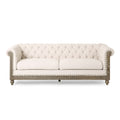 Mirod Comfy 3 Seat Sofa With Wooden Legs, Retro Style For Living Room And Study Beige Polyester 3 Seat