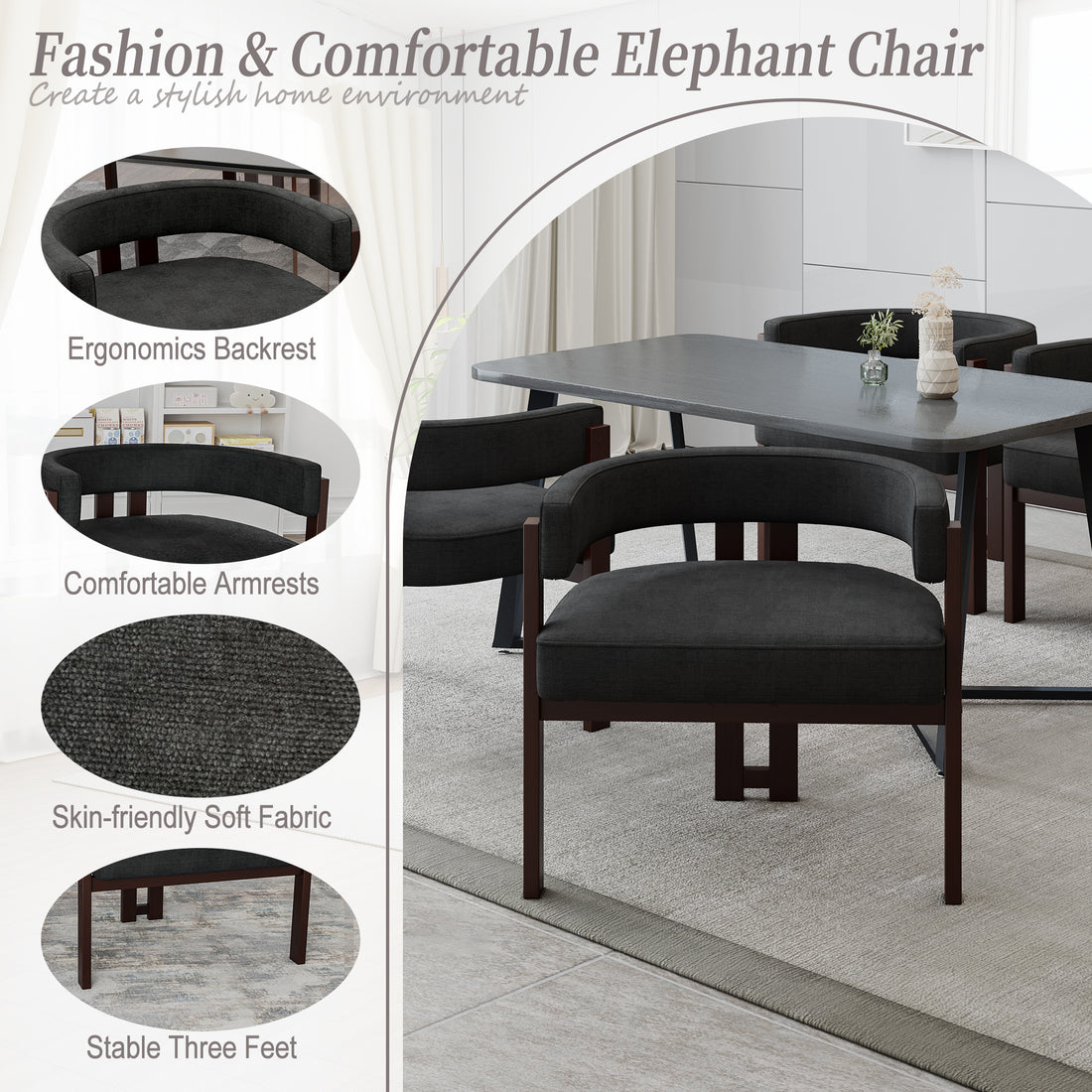 Coolmore Modern Accent Chair Teddy Upholstered Armchair With Open Back 3 Legs Barrel Dining Chair Comfy Side Chair For Living Room Bedroom Dining Room Set Of 2 Black Black Primary Living Space Foam