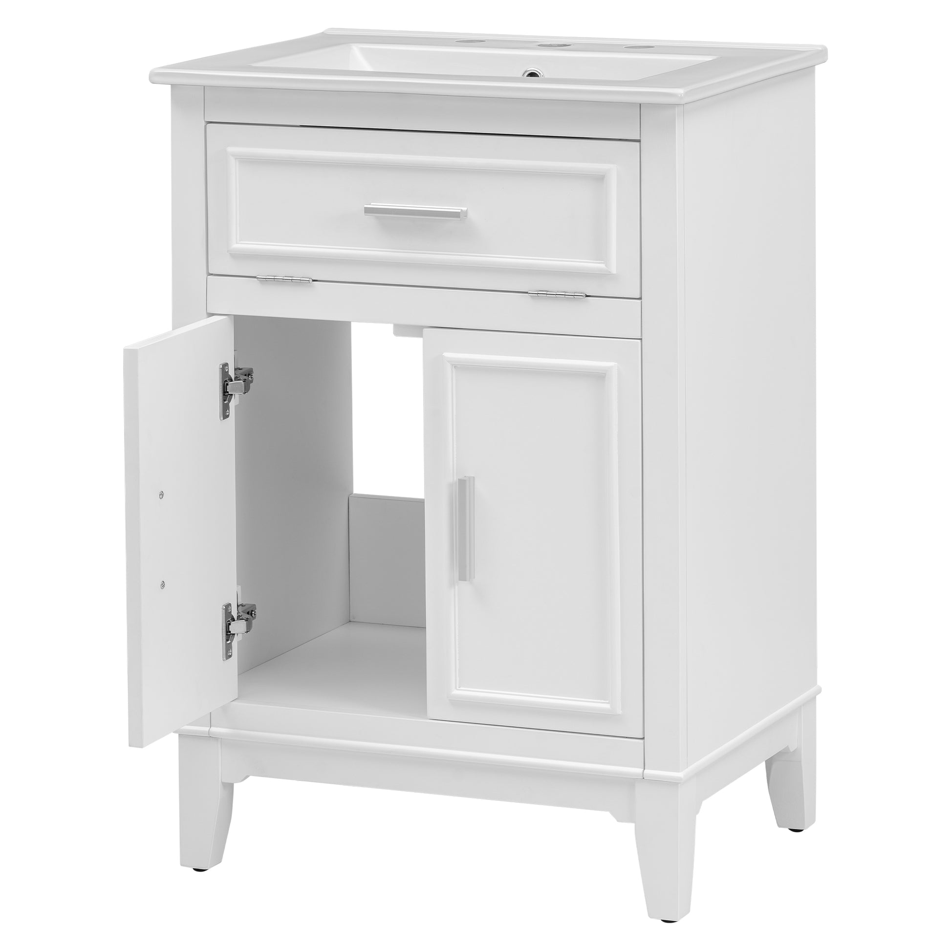 24" Bathroom Vanity With Sink, Bathroom Vanity Cabinet With One Flip Drawer And Doors, Solid Wood And Mdf, White White Solid Wood Mdf