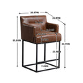 Coolmore Counter Height Bar Stools Set Of 2, Modern Barrel Bar Stool With Backrest And Arms, Black Metal Frames, Upholstered Bar Stools For Kitchen Island, Pub, Club Brown Pu Foam Pu Leather