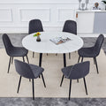 Table And Chair Set.Modern Extendable Mdf Dining Table.The Table Has A Telescopic Design, Suitable For Gatherings Of Different Size.Paired With 6 Chairs With Fabric Cushion And Black Metal Legs. Dark Gray,White Seats 6 Mdf Metal