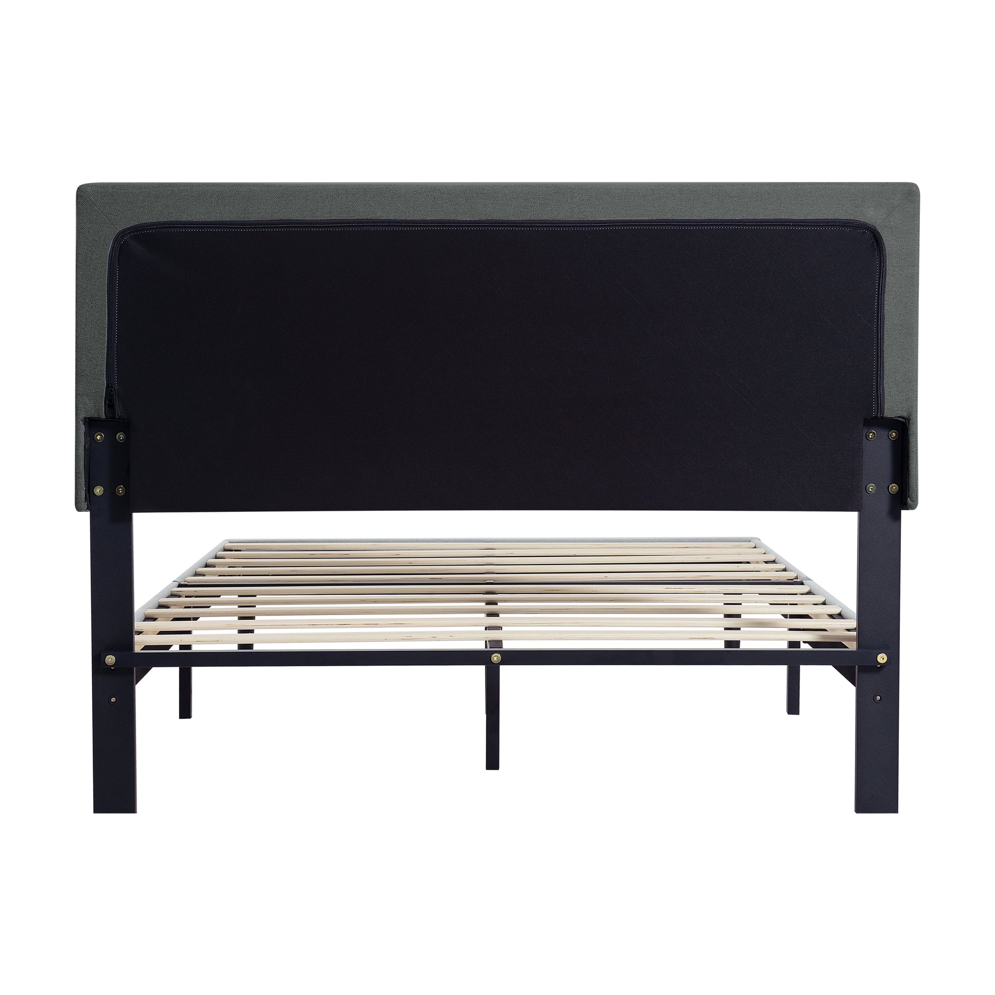Queen Size Upholstered Platform Bed Frame With Modern Button Tufted Linen Fabric Headboard, No Box Spring Needed, Wood Slat Support, Easy Assembly, Dark Grey Queen Dark Gray Linen