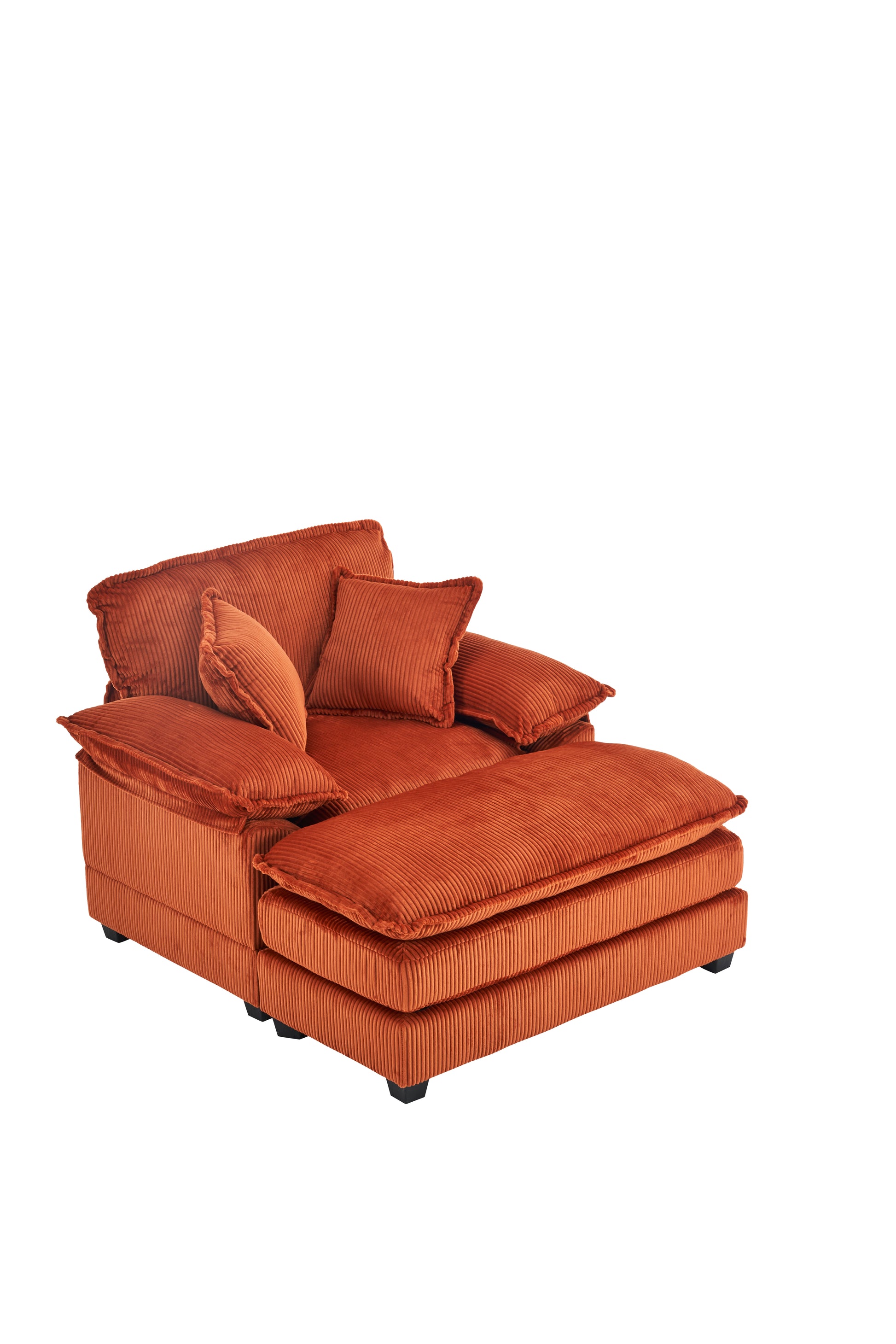 56.3 Inch Corduroy Single Sofa With 2 Toss Pillows And A Ottoman ,Comfy Sofa Deep Seat Couch For Living Room Orange Foam 1 Seat