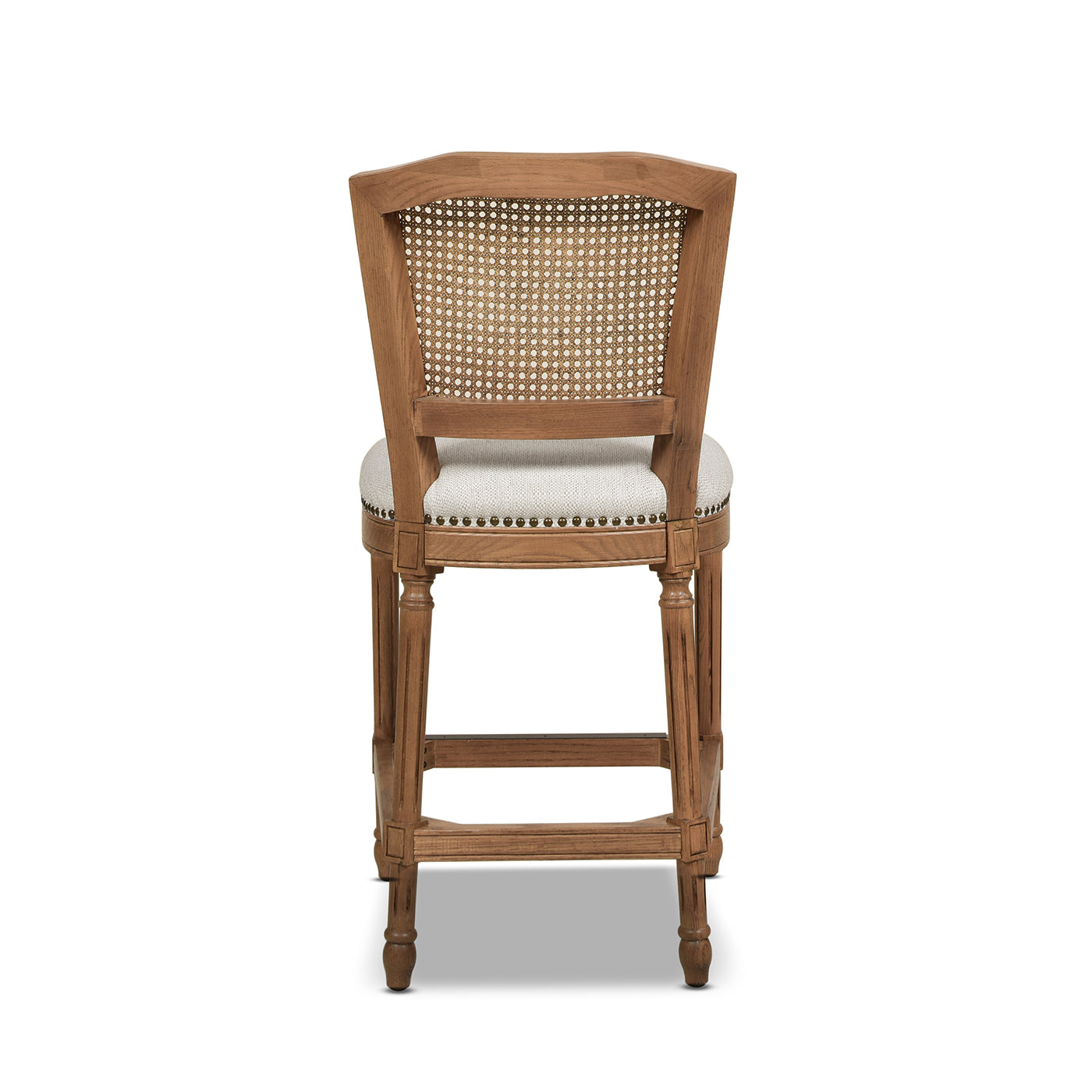 Triomphe Rattan Wicker High Back Armless Counter Bar Stool, White Pepper Stain Resistant High Performance Polyester White Foam Wood Fabric Rattan