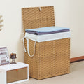Laundry Basket With Lid, 110 L Hand Woven Pp Rattan Laundry Basket With Compartments & Handles, Foldable, Removable Liner Yellow Polyethylene