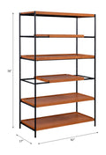 Honey Oak And Black 6 Shelf Bookshelf 6 Oak Etagere Horizontal Primary Living Space Open Back Wood Oak Adjustable Shelves Mdf Metal