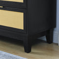 Bedroom 7 Drawer Dresser, Rattan Dresser Modern Wooden Chest Of Drawers With Spacious Storage Space For Bedroom Hallway Living Room Black Solid Wood Mdf