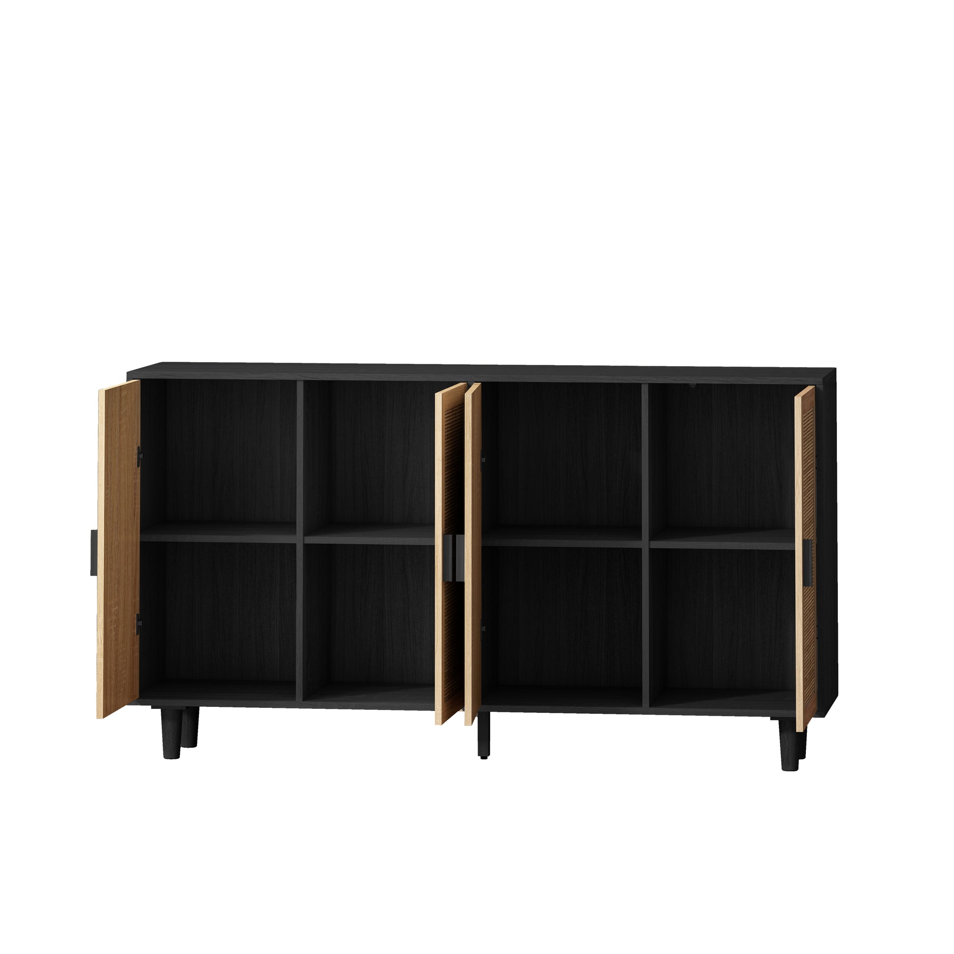 62.20"Elegant And Functional 4 Door Rattan Decorative Storage Cabinet,For Bedroom,Living Room,Office,Easy Assembly,Black Same Sku:W757P190068 Black Primary Living Space Particle Board