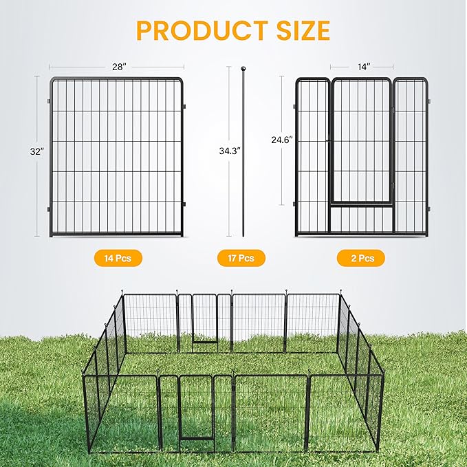 Dog Playpen 32 Inch 16 Panles, Ideal Dog Fence For Small Medium Dogs Indoor & Outdoor Bliss, Perfect Dog Pen For Camping, Yard, Rv, Garden Fence, Black Black Metal