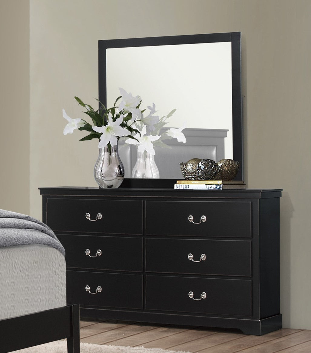 Classic Traditional 1Pc Dresser Of 6 Drawers Black Finish Bedroom Wooden Storage Furniture Black Wood