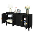 4 Door Sideboard Storage Cabinet For Living Room And Dining Room, Two Large Cabinets With Gold Handles And Adjustable Shelf, Black Black Rubberwood Solid Wood Mdf