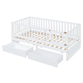 Twin Size Wood Daybed With Fence Guardrails And 2 Drawers, Split Into Independent Floor Bed & Daybed, White Old Sku :Lp000881Aak Twin White Solid Wood Mdf