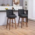 Coolmore Bar Stools Set Of 2 Counter Height Chairs With Footrest For Kitchen, Dining Room And 360 Degree Solid Wood Legs Swivel Bar Stools Set Of 2 Black Linen Black Foam Linen