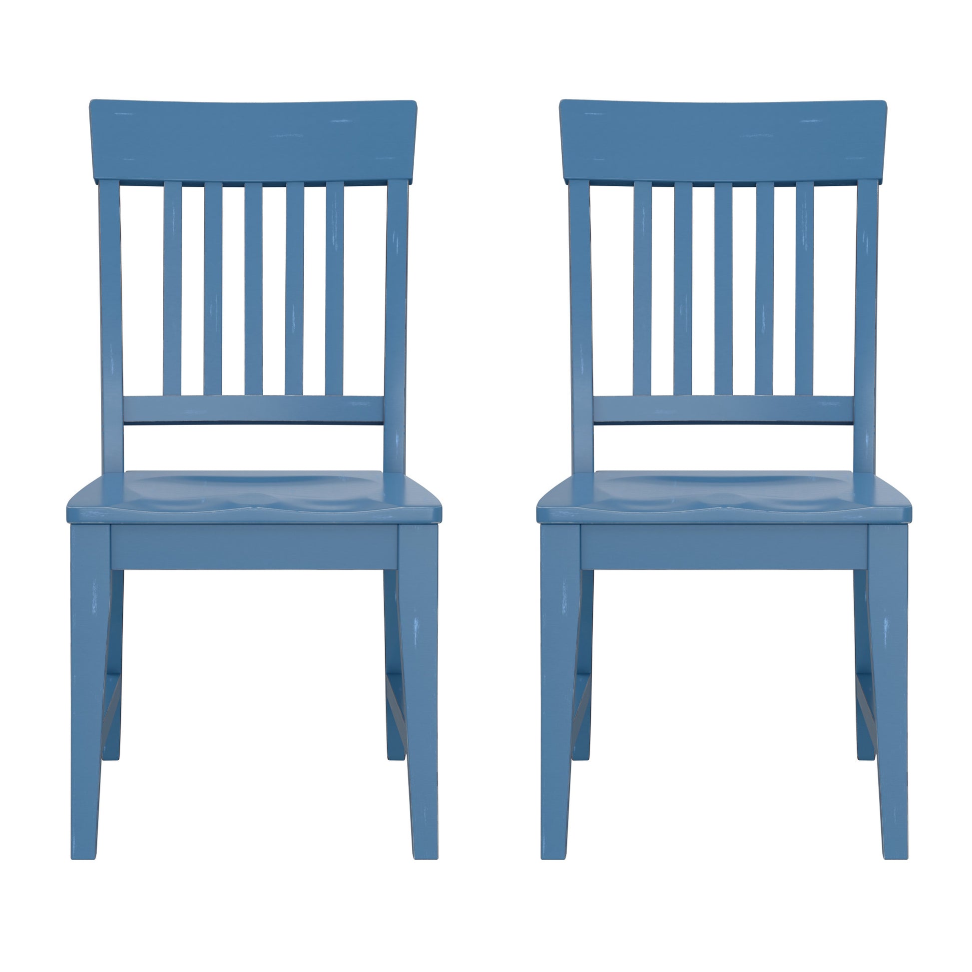 Haidel Blue Slat Back Dining Chairs, Set Of 2 Blue Solid Wood