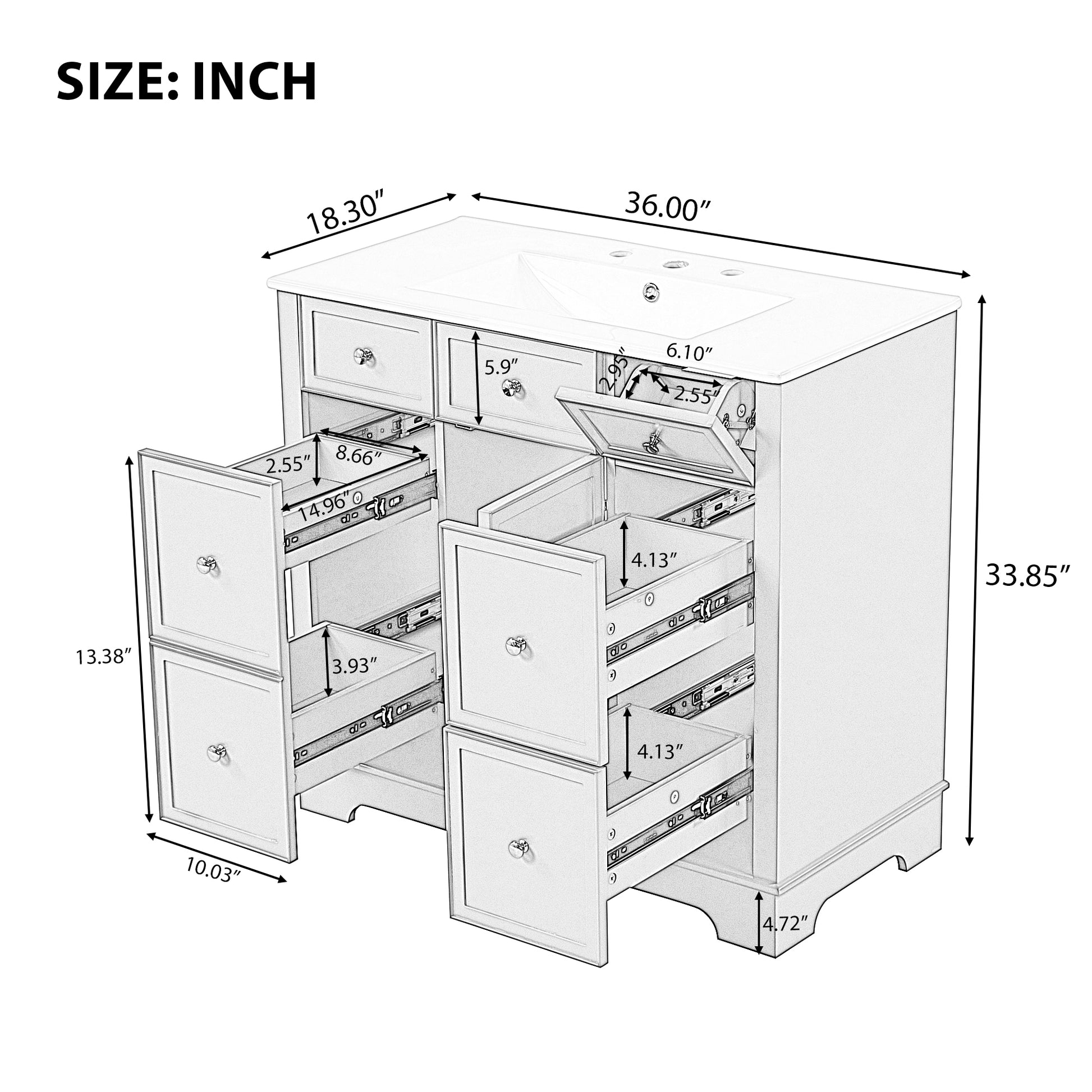 36" Bathroom Vanity With Sink, One Cabinet With Three Drawers And One Flip Drawer, Solid Wood And Mdf Board, Green Green Solid Wood Mdf