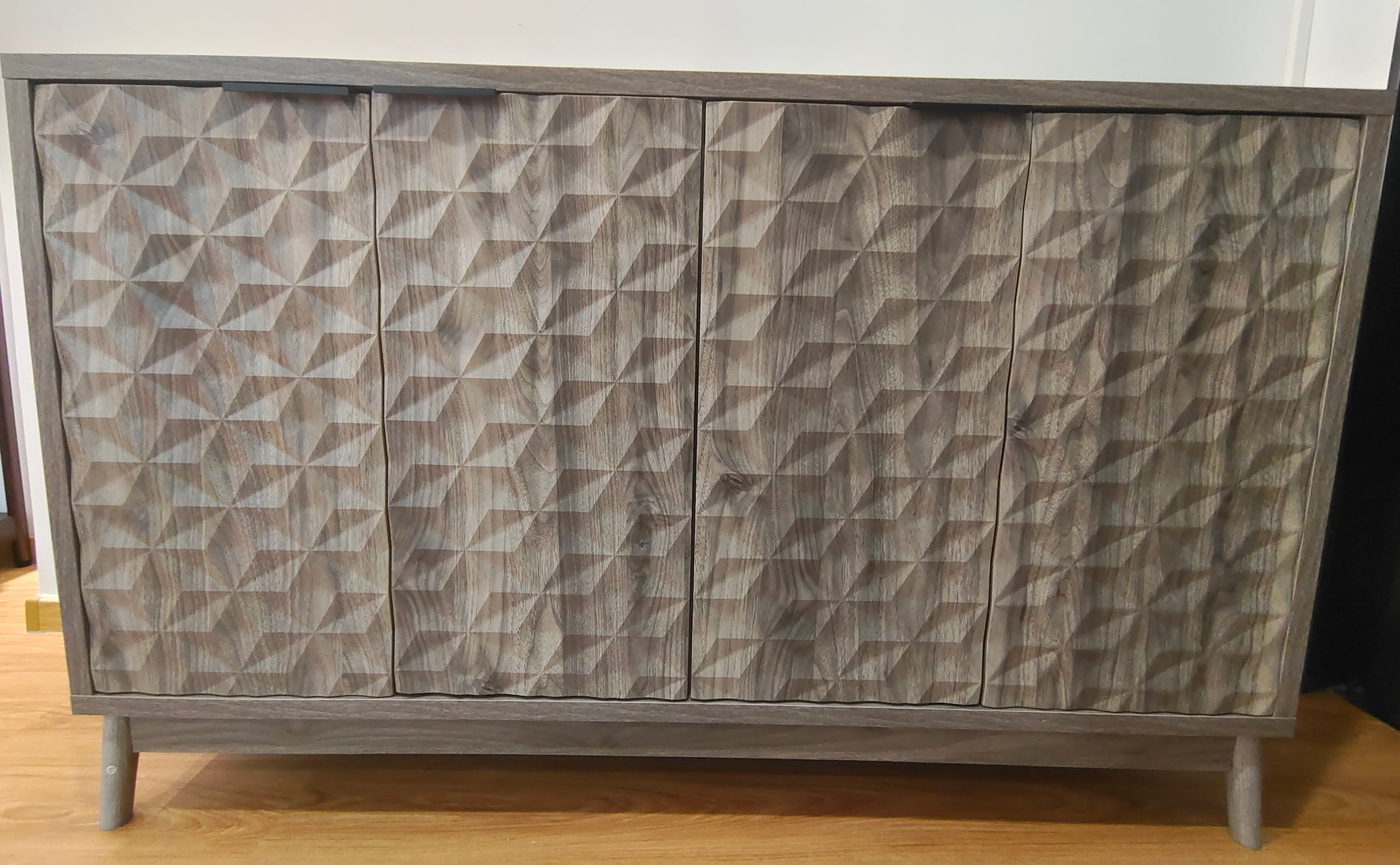 Modern Style Buffet Cabinet,Sideboard Buffet Cabinet With Storage,Storage Cabinet With 4 Diamond Shaped Relief Doors For Living Room,Dining Room,Entryway,Hallway,Kitchen,Grey Gray Gray Dining Room