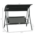Outsunny 3 Seat Outdoor Patio Swing Chair With Removable Cushion, Steel Frame Stand And Adjustable Tilt Canopy For Patio, Garden, Poolside, Balcony, Backyard, Black 1 Black Steel