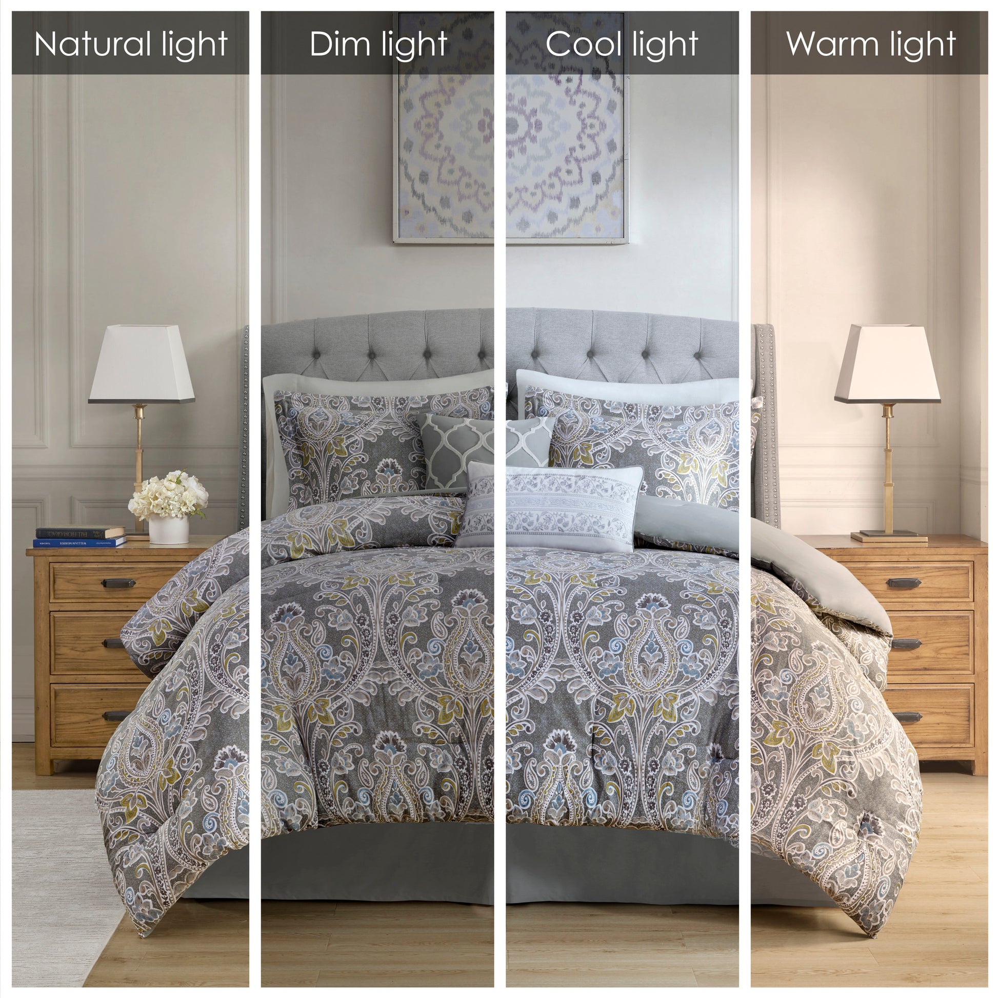 6 Piece Cotton Comforter Set Grey Full Full Grey Cotton