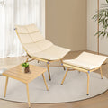 Chaise Lounge Chair With Table For Outdoor Indoor Wood Color Alloy Frame 380Lbs Capacity With Cushion Recliner For Camping Gaming Lunch Break Garden Party Sunbathing Gold Brown Rattan Metal