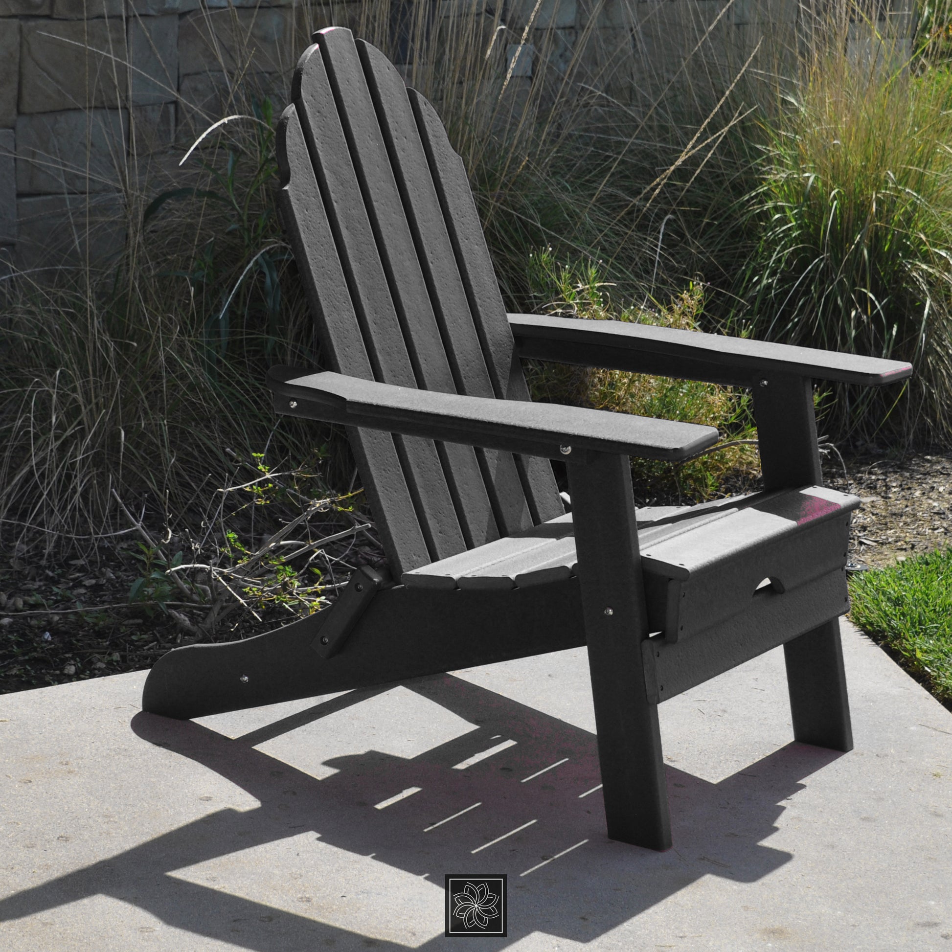 Hdpe Folding Adirondack Chair, Ultra Durable Weather Resistant Design, Easy Folding With No Pins Needed, 300 Lb Capacity, Black Black Hdpe