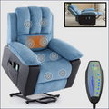 Recliner Chair With Heat And Vibrating Massage, Comfy Padded Overstuffed Soft Fabric Heated Recliner Blue And Black Black Blue Power Push Button Metal Primary Living Space Soft Cushion Back Heavy Duty Casual,Contemporary Push Button Pillow Top Arms Foam