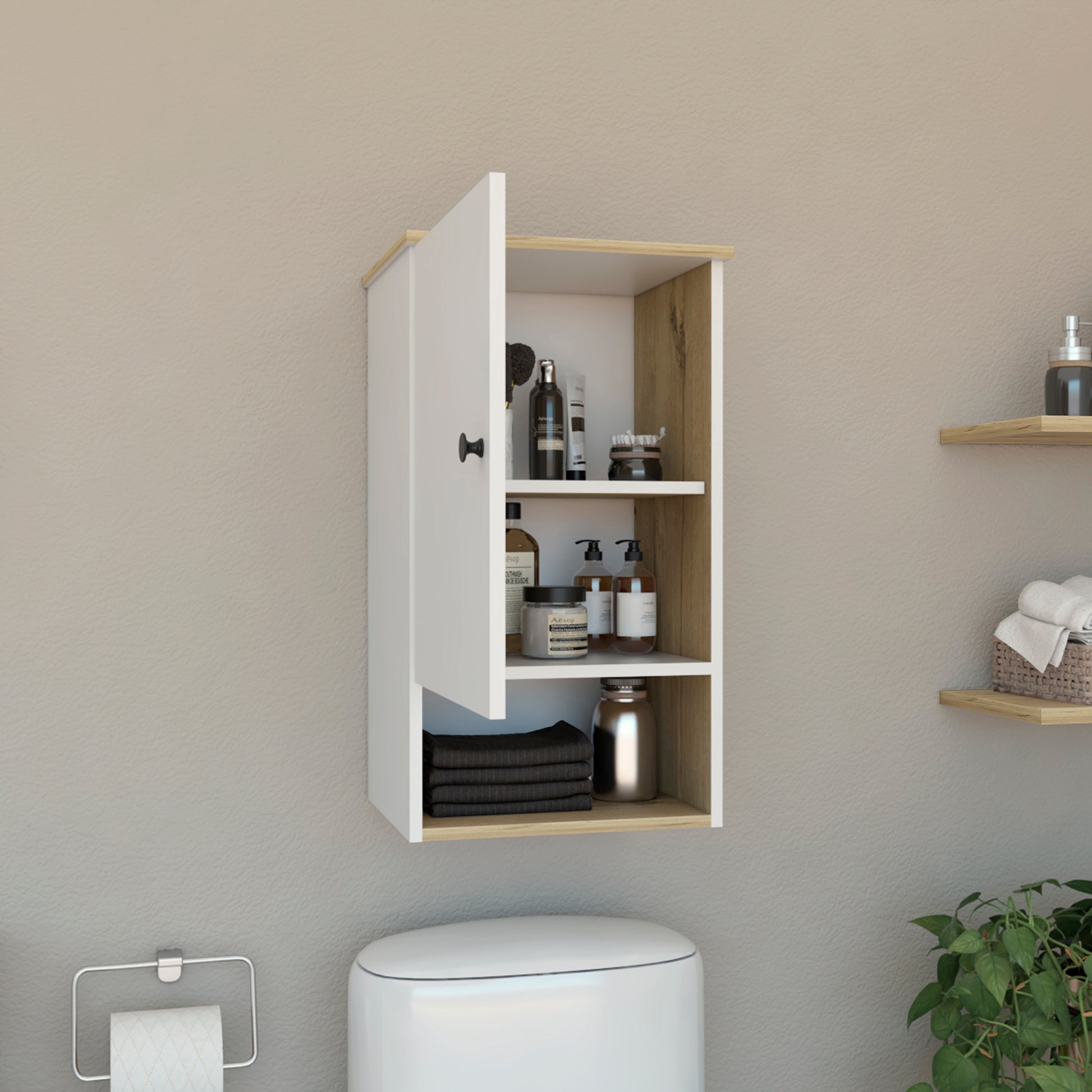 Alaska Medicine Cabinet, With Three Storage Shelves, Single Door Cabinet Multicolor Primary Living Space Modern Mdf Engineered Wood