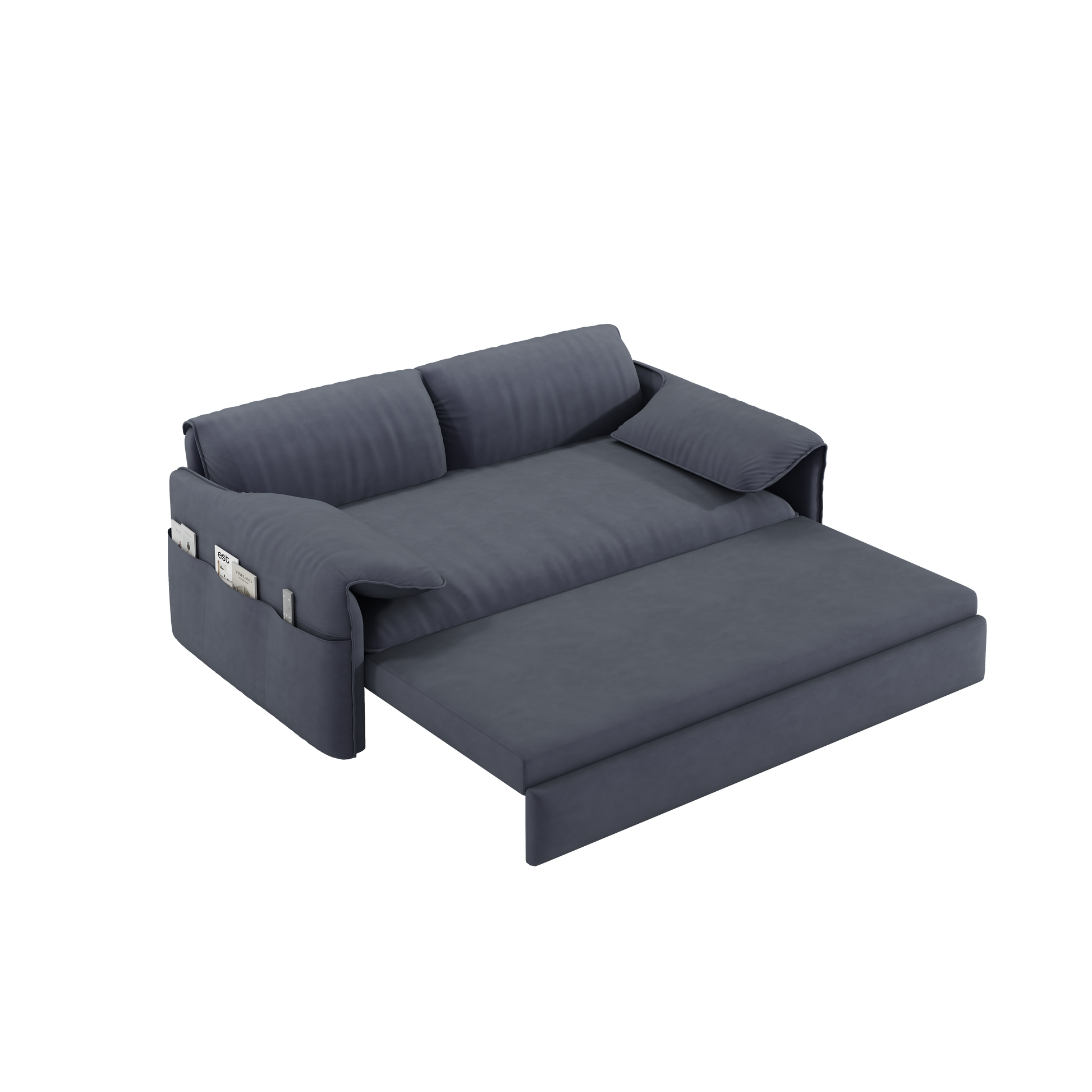 63.8" Queen Pull Out Sofa Bed, 3 In 1 Convertible Sleeper Sofa With Side Storage,Multi Functional Velvet Loveseat Bed For Living Room,Bedroom,Apartment,Office,Grey Old Sku:W1885122052 W1885P154639