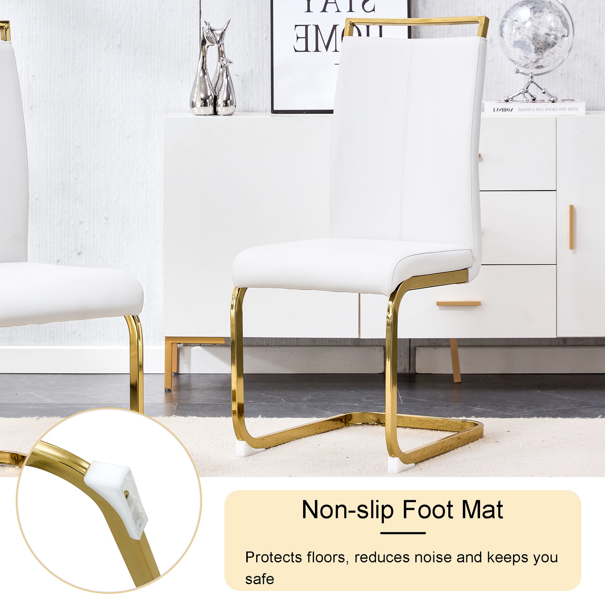 Table And Chair Set, Modern Minimalism And Luxurious White Rectangular Pattern Dining Table. Soft And Comfortable Dining Chairs For Dining Rooms, Living Rooms, Terraces And Kitchens. White Seats 6 Mdf Glass