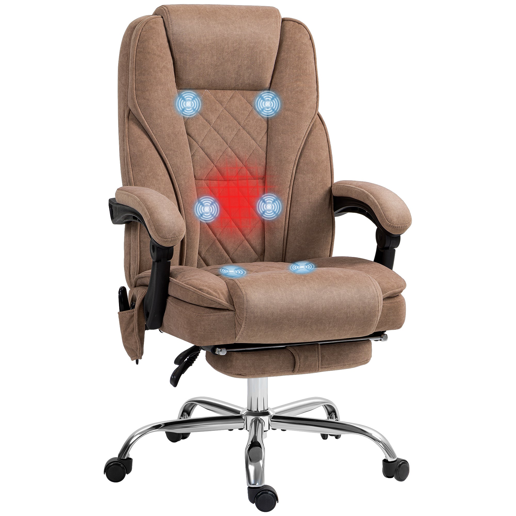 Vinsetto Massage Office Chair With Foot Rest, Executive Office Chair With 6 Vibration Point And Heat, Reclining Computer Chair, Swivel Desk Chair, Adjustable Height, Brown Brown Polyester