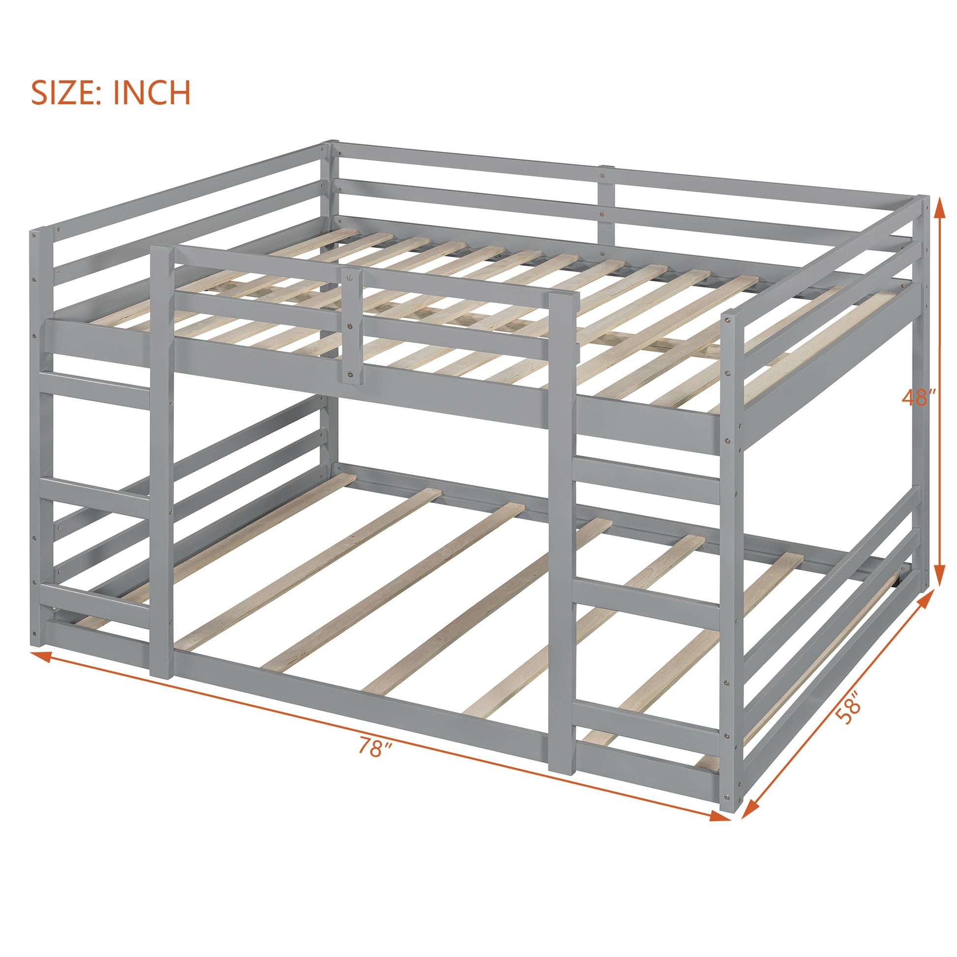Full Over Full Bunk Bed With Ladder, Gray Old Sku:Wf286327Aae Gray Solid Wood