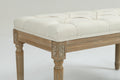 Traditional Rectangle Tufted Ottoman Bench In Beige Linen Look Fabric, For The Living Room And Bedroom Beige Rubber Wood