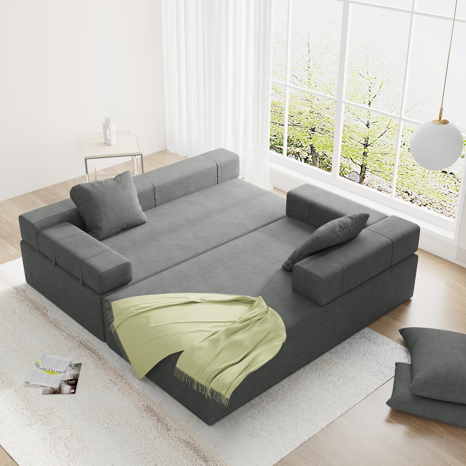 Modern Upholstered Sectional Sofa Couch Set,Modular 108" L Shaped Sectional Living Room Sofa Set With 6 Pillows,Free Combination Sofa Couch For Living Room,Bedroom Grey Foam Chenille 3 Seat