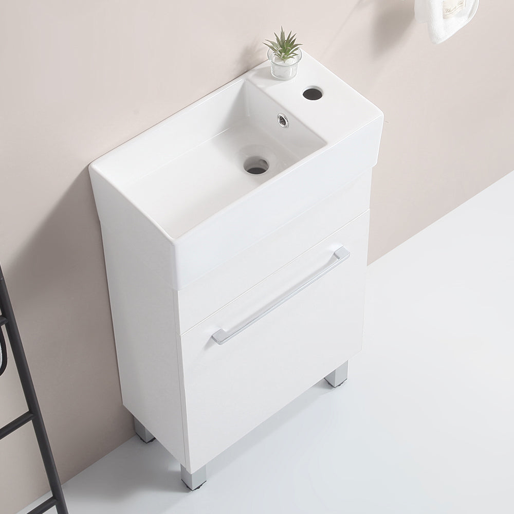 19 "White Bathroom Cabinet With Ceramic Sink White Solid Wood