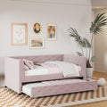 Twin Size Upholstered Velvet Tufted Daybed With Trundle, Pink Box Spring Not Required Twin Pink Wood Daybeds Velvet Solid Wood Mdf,Velvet