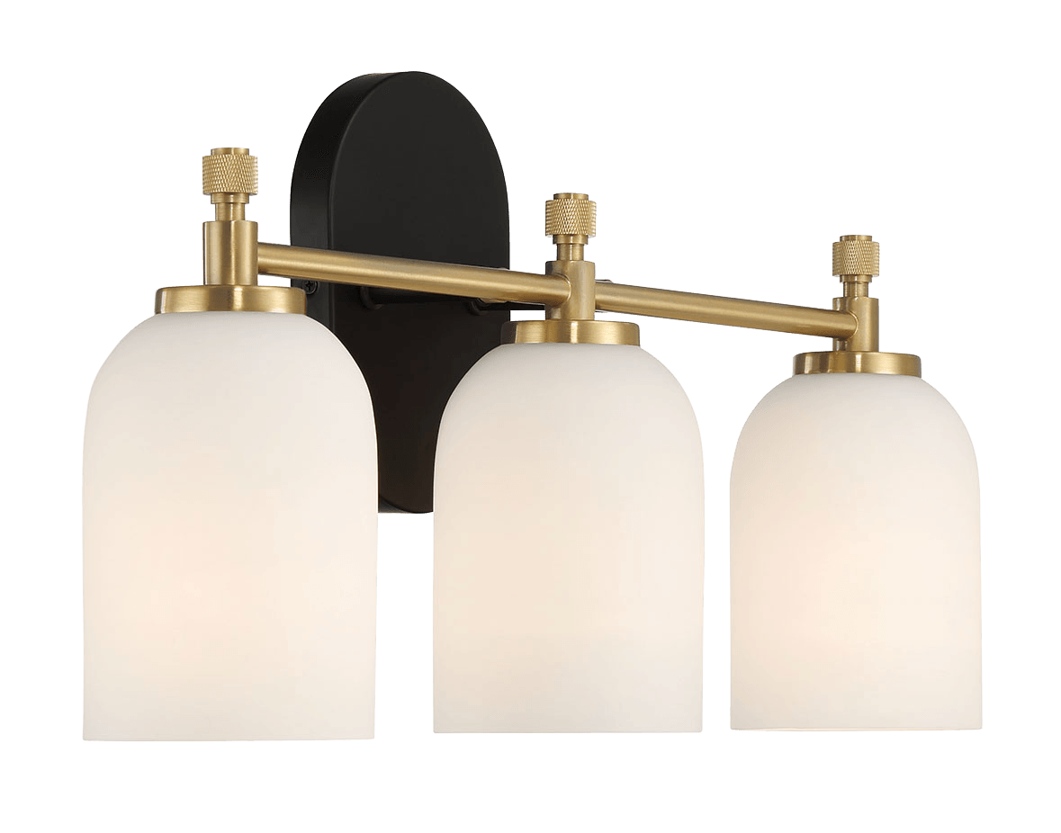 Meadows Three Lights Vanity Brushed Gold Bathroom Wall Light For Bathroom Over Mirror 20.5"W 10.125"H 5.5"E With White Frosted Glass Black Base Frosted Shade,Frosted Glass Gold,Gold Bathroom