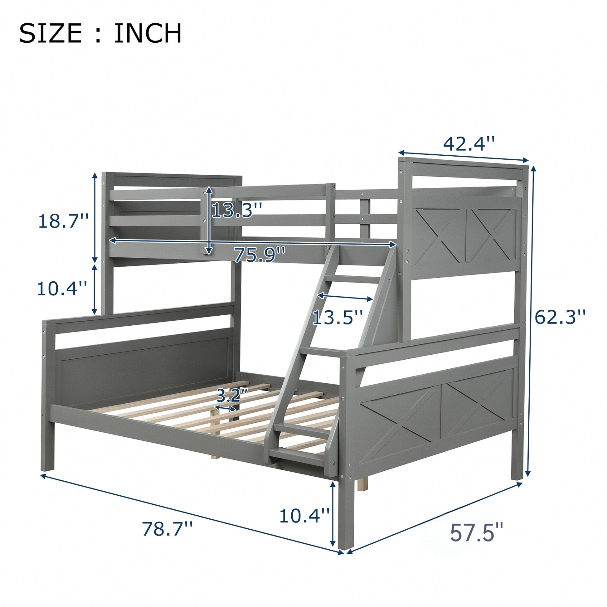 Twin Over Full Bunk Bed With Ladder, Safety Guardrail, Perfect For Bedroom, Gray Box Spring Not Required Twin Gray Wood Bedroom Bunk Pine