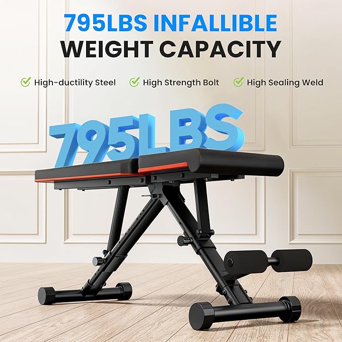 Adjustable Weight Bench 795Lb Capacity Foldable Workout Bench Press For Home Gym, Full Body Exercise And Strength Training, Lifting Sit Up Incline Decline Flat Utility Bench Black Leather