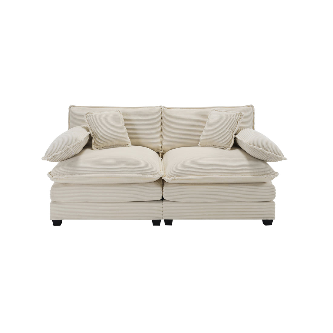 Armless Deep Seating 2 Seater Corduroy Sofa, Can Be Combined With Alternative Armrests And Single Armless Sofasbeige Corduroy Fabric Beige Corduroy 2 Seat