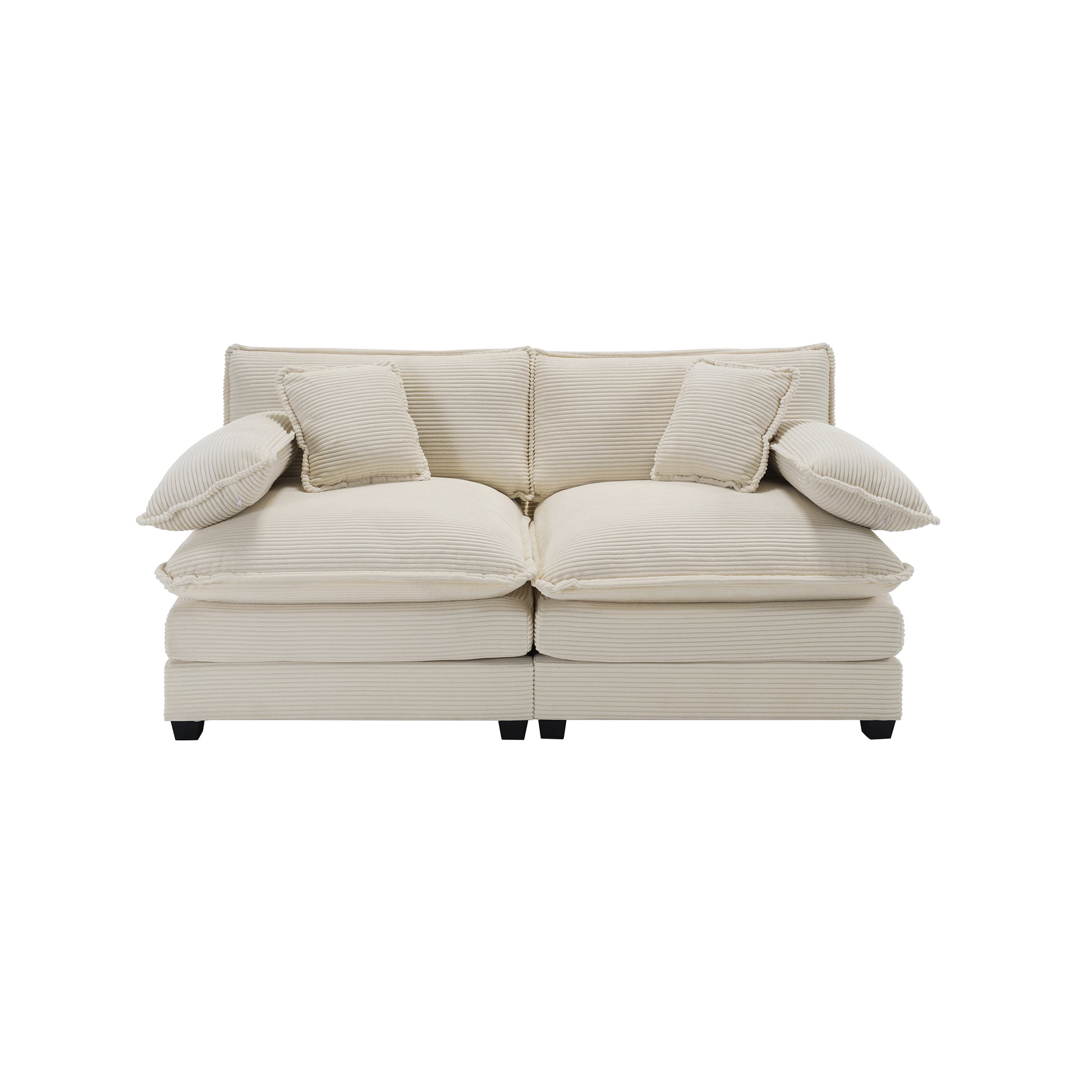 Armless Deep Seating 2 Seater Corduroy Sofa, Can Be Combined With Alternative Armrests And Single Armless Sofasbeige Corduroy Fabric Beige Corduroy 2 Seat